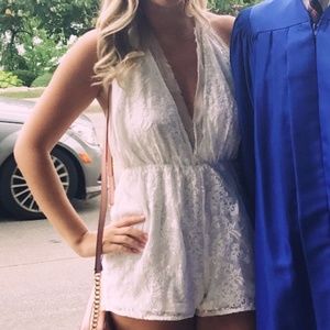 Kendall & Kylie White Lace Halter Romper